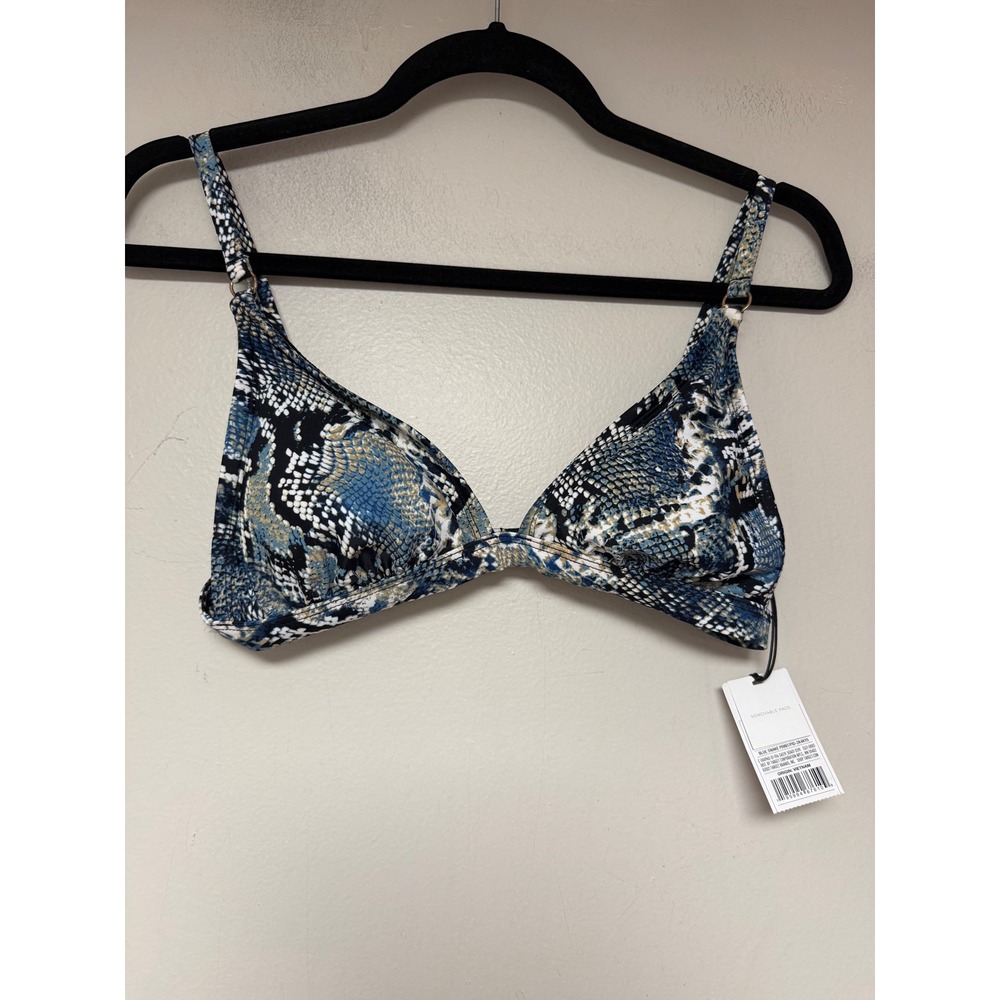 Shade & Shore Snake Print Bikini Top Blue Black White Halter Triangle Size M